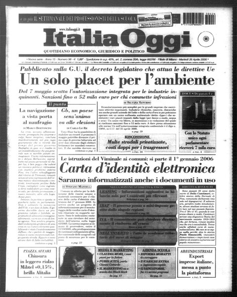 Italia oggi : quotidiano di economia finanza e politica